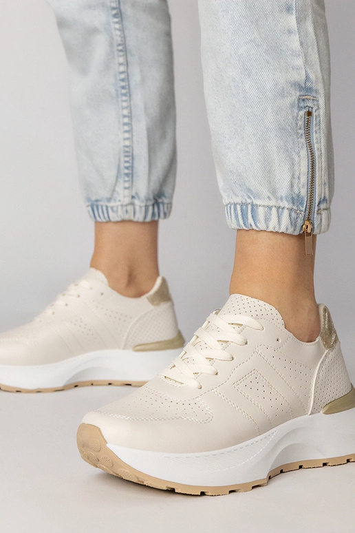 Sandfarbene Sportschuhe mit goldenem...