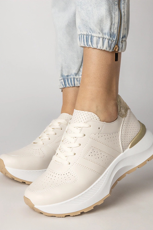 Sandfarbene Sportschuhe mit goldenem...