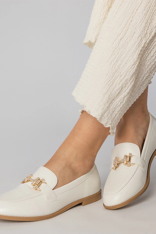 Weiße Mokassins mit Zirkonia, „Kalinta"