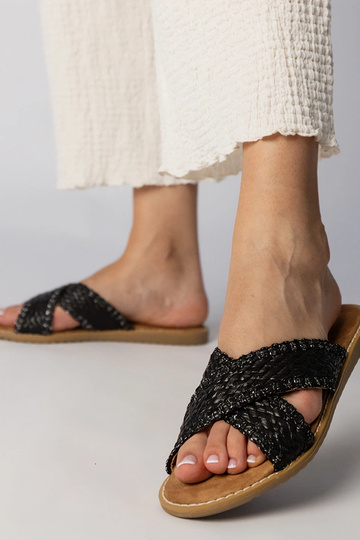 Schwarze Damen geflochtene Slipper, „Ellinara" 2