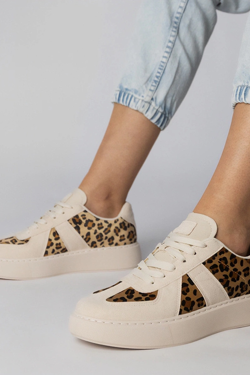 Beige Sneakers mit Pantherdruck, „Toris"