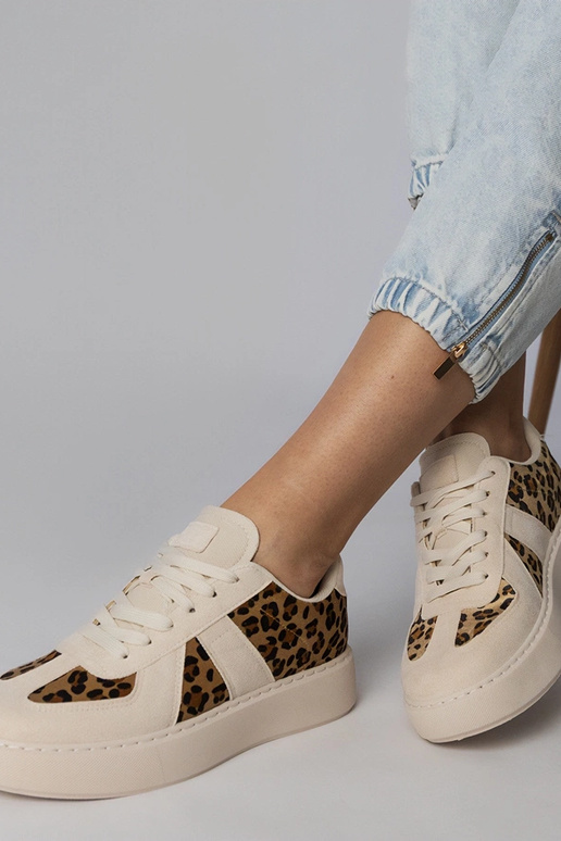 Beige Sneakers mit Pantherdruck, „Toris"