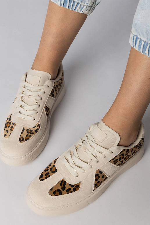 Beige Sneakers mit Pantherdruck, „Toris"