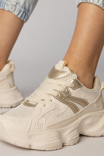 Beige Damen Sneakers mit goldenem Einsatz, „Sandra"