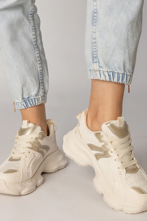 Beige Damen Sneakers mit goldenem...