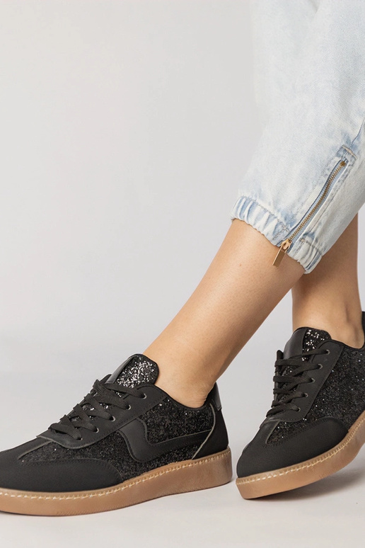 Schwarze Damen Sneakers mit Glitzer,...