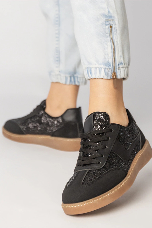 Schwarze Damen Sneakers mit Glitzer,...