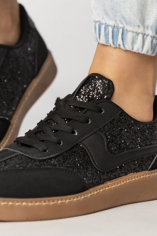 Schwarze Damen Sneakers mit Glitzer,...