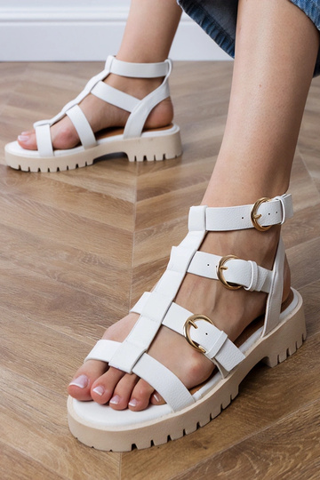 Weiße Gladiatorensandalen mit Knöchelverschluss, „Badana" 2