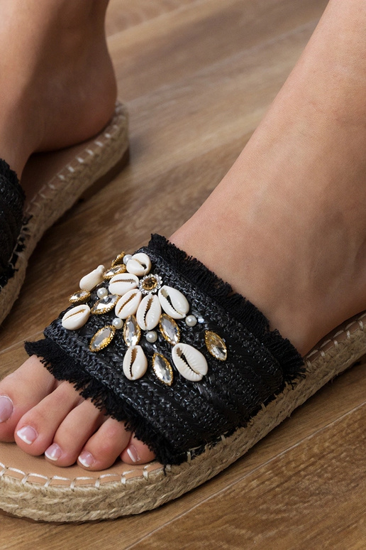 Schwarze Espadrilles mit Muscheln,...