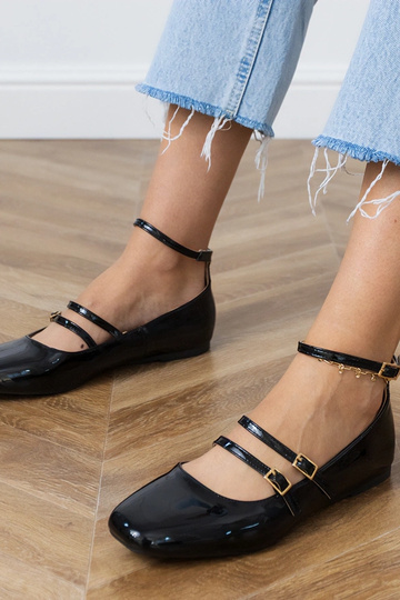 Schwarze lackierte Ballerinas mit Schnallen Valos