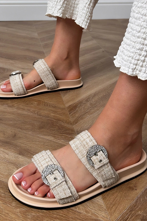 Beige Slipper mit Riemen und Zirkonia... Beige Slipper mit Riemen und Zirkonia...