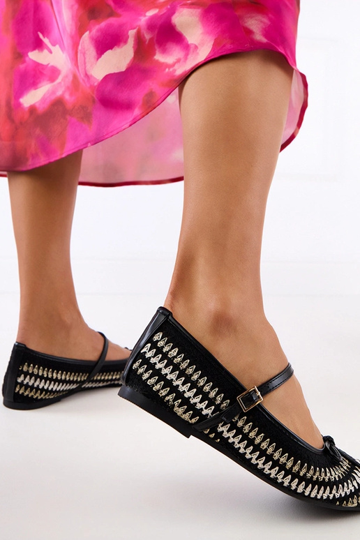 Schwarze Stoff-Ballerinas mit...