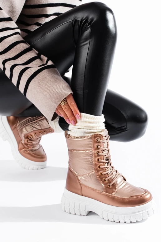 Goldfarbene Damen-Schneestiefel mit... Goldfarbene Damen-Schneestiefel mit...