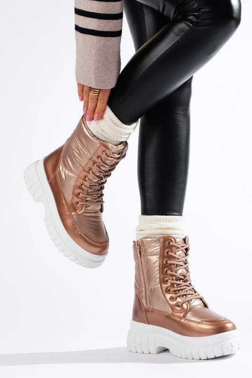 Goldfarbene Damen-Schneestiefel mit... Goldfarbene Damen-Schneestiefel mit...