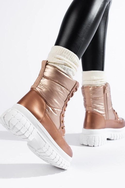 Goldfarbene Damen-Schneestiefel mit... Goldfarbene Damen-Schneestiefel mit...