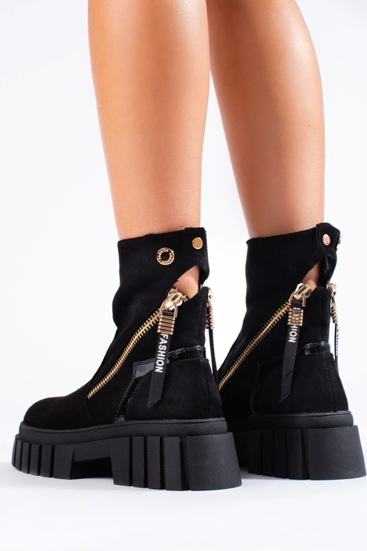 Schwarze Wildleder-Plateaustiefel für...