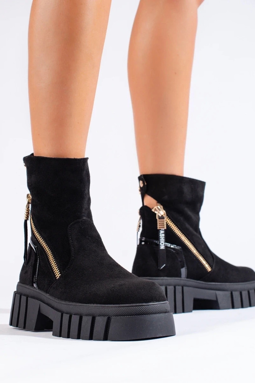 Schwarze Wildleder-Plateaustiefel für...