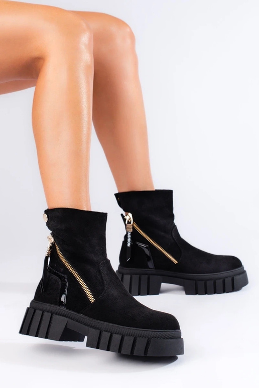 Schwarze Wildleder-Plateaustiefel für...