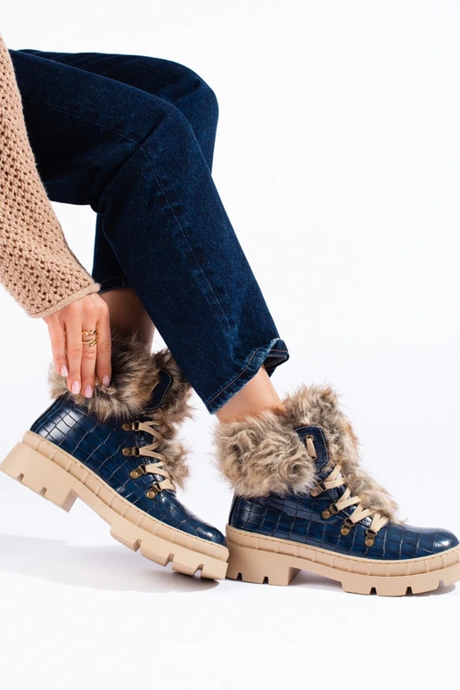 Stiefel für Damen mit Fell blau
