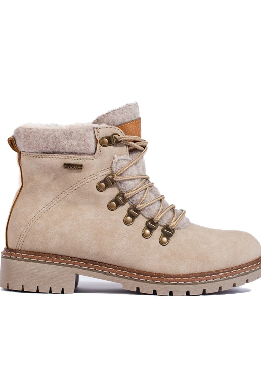 Beige Stiefel mit Schaffellschnürung Beige Stiefel mit Schaffellschnürung