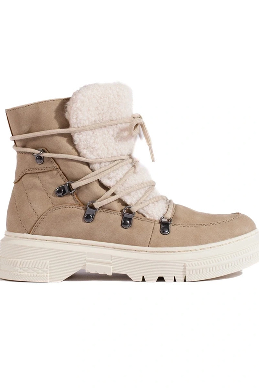 Beige Damen-Schneestiefel mit Schaffell
