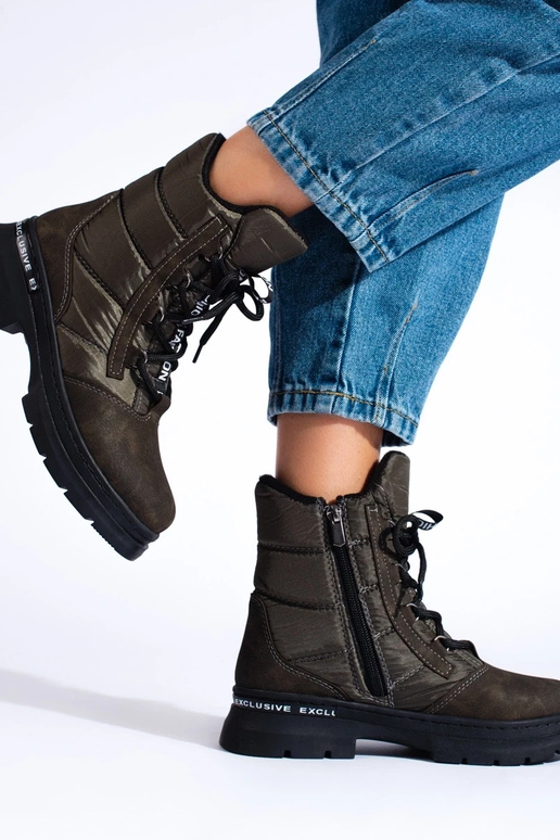 Damen-Schneestiefel mit Schnürung, Khaki Damen-Schneestiefel mit Schnürung, Khaki