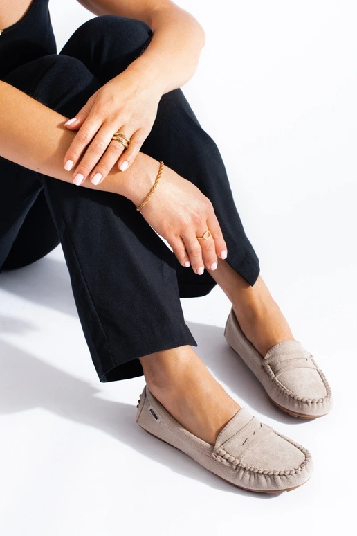 Wildleder-Damenmokassins Shelovet beige Wildleder-Damenmokassins Shelovet beige