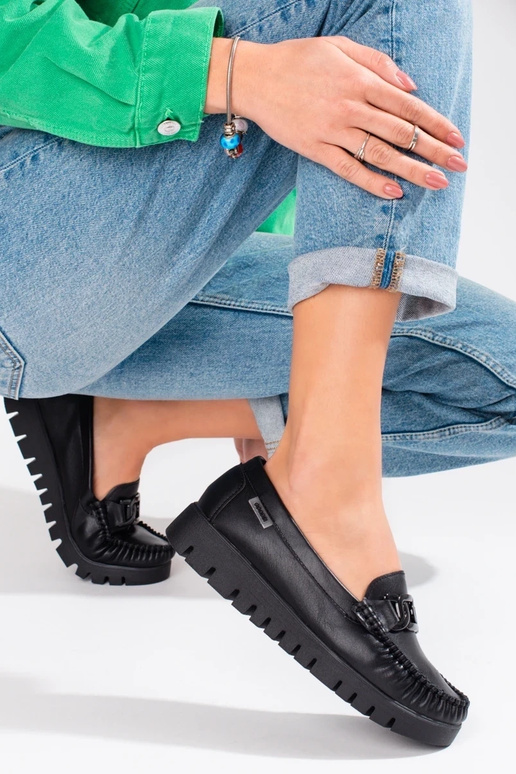 Schwarze Damenmokassins mit Plateau