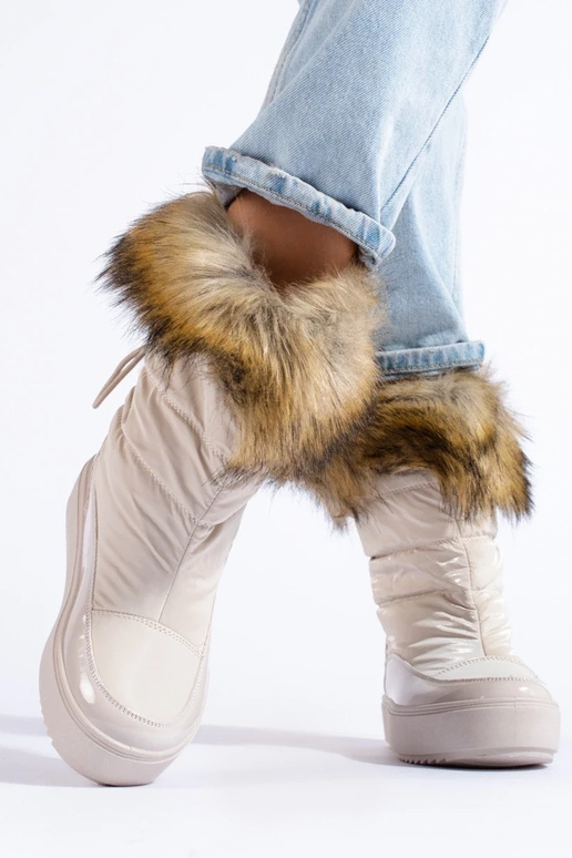 Cremefarbene Damen-Schneestiefel mit...