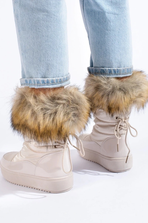 Cremefarbene Damen-Schneestiefel mit...