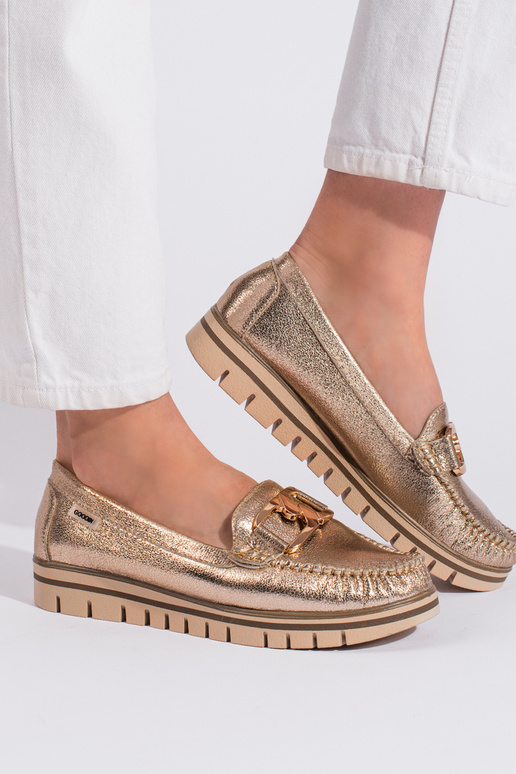 goldfarbene Damenmokassins mit Plateau goldfarbene Damenmokassins mit Plateau