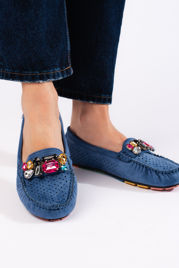 blaue Mokassins mit Kristallen 2