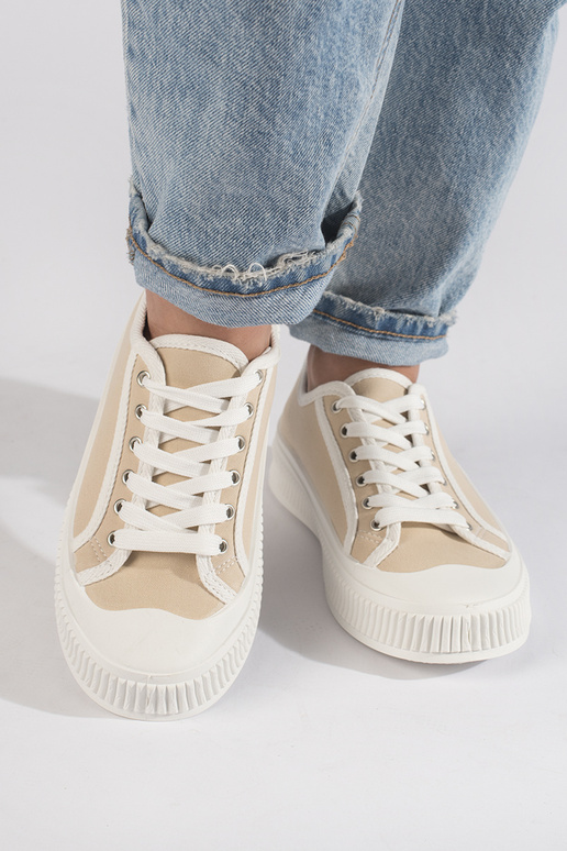 Beigefarbene Sneakers mit Plateau