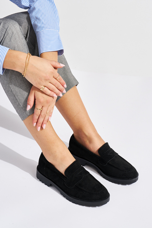 Damenmokassins aus schwarzem Wildleder