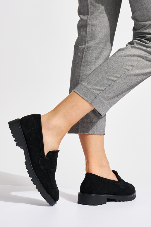 Damenmokassins aus schwarzem Wildleder