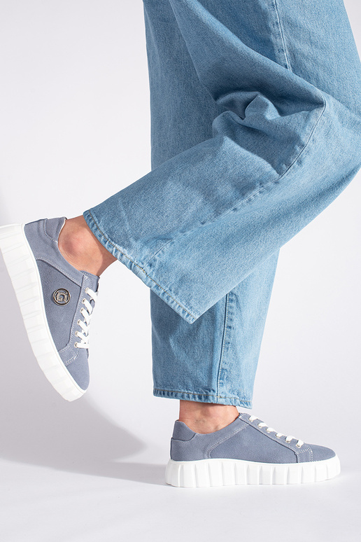 Hellblaue Stiefeletten mit...