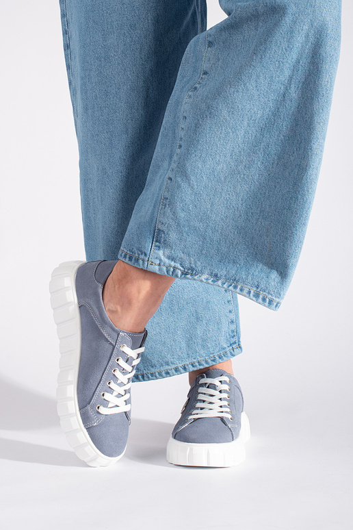 Hellblaue Stiefeletten mit...