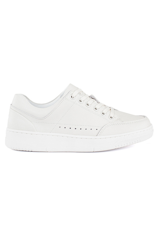 weiße Lederschuhe mit hohem Plateau