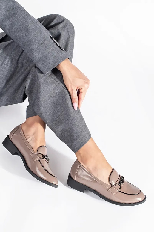 mit Lackeffekt Beige Mokassins für Damen mit Lackeffekt Beige Mokassins für Damen