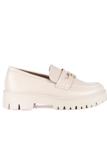 Beige Mokassins für Damen...
