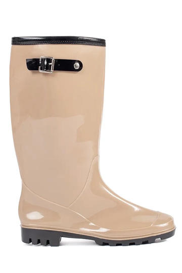 Beige Lackgummistiefel