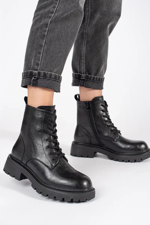 Schwarze Leder Plateauschuhe für...