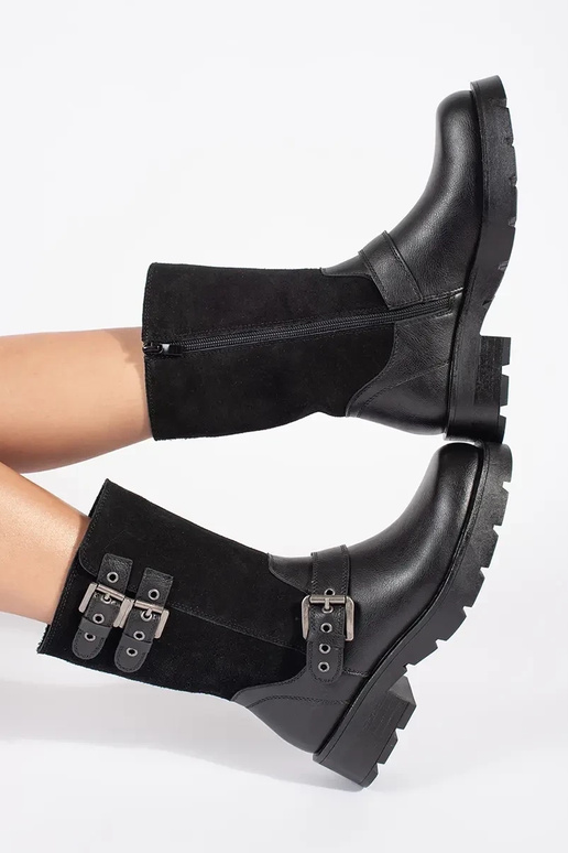 Schwarze Leder-Damenschuhe mit...