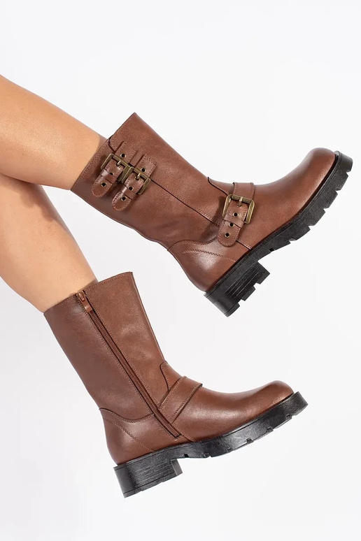 Braune Damen Lederschuhe mit...