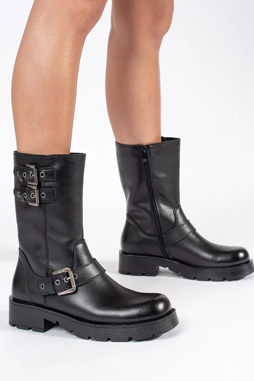 Schwarzes Leder Damen Plateauschuhe...