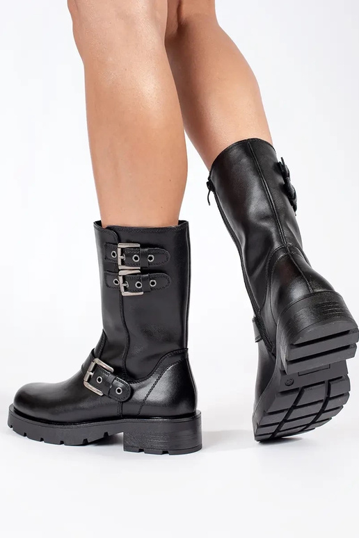 Schwarzes Leder Damen Plateauschuhe...