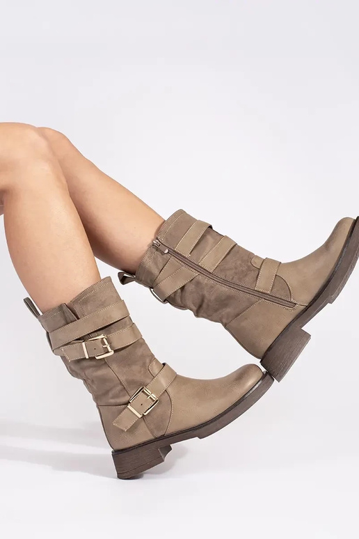 Beige Damen-Halbschuhe mit Schnallen