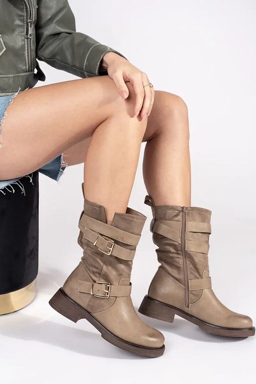 Beige Damen-Halbschuhe mit Schnallen