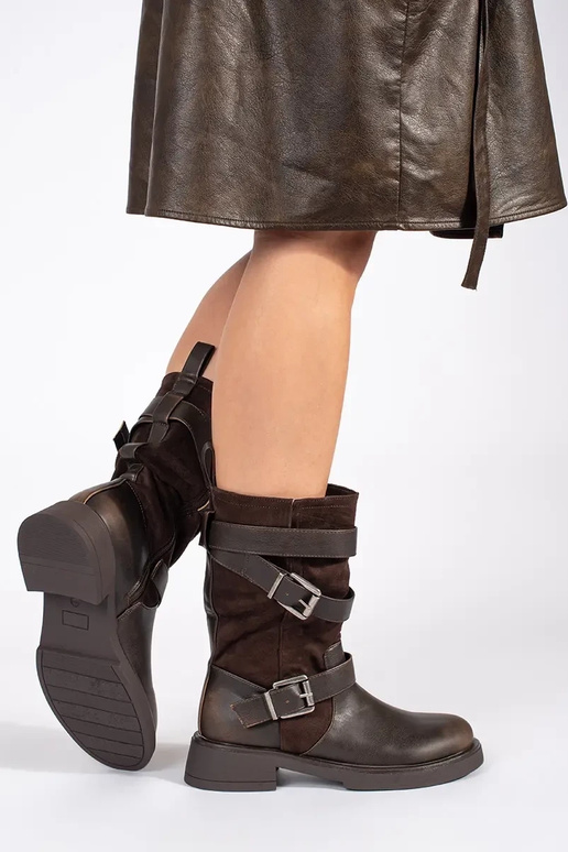 Braune Damen-Halbschuhe mit Schnallen